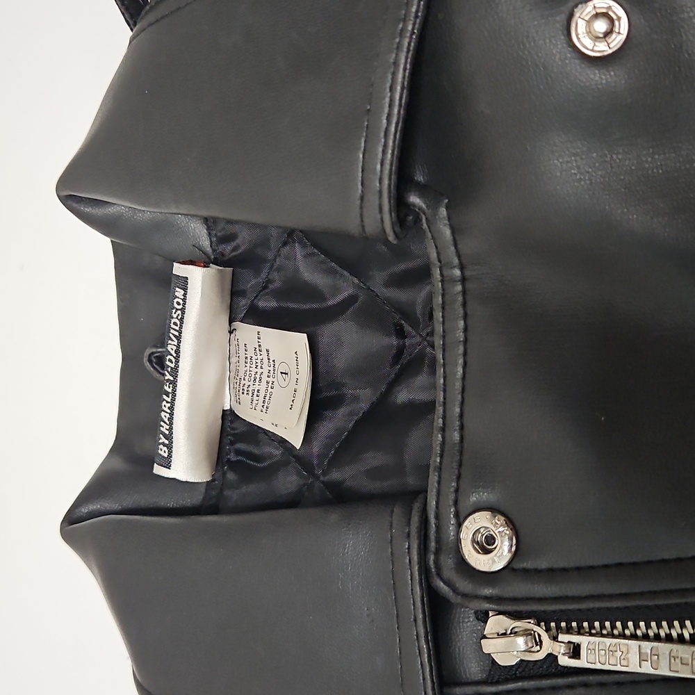 Harley Davidson Kids Black Faux Leather Jacket, Quilted Inside. Size 4 - Picture 4 of 16